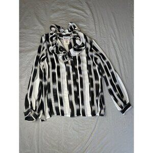 Teddi Of California Womens White Black Blouse 16 long sleeve polyester button up